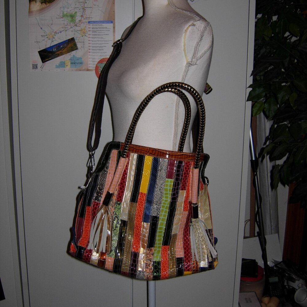 Multicolor Patchwork Patent Leather Snakeskin Pri… - image 2